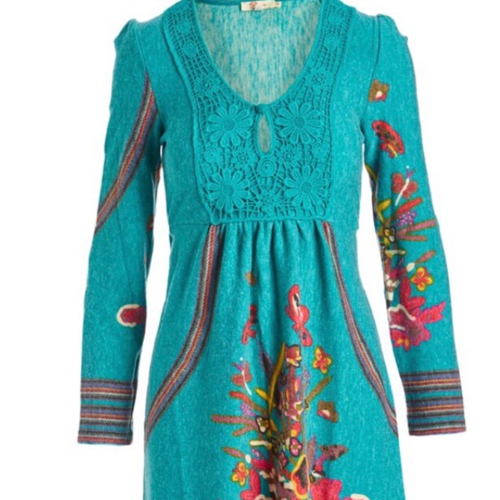 Boho Floral Knit with crochet front  dress-